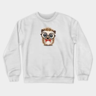 Cute Nerdy Hedgehog Wearing Glasses and Bow Tie Crewneck Sweatshirt